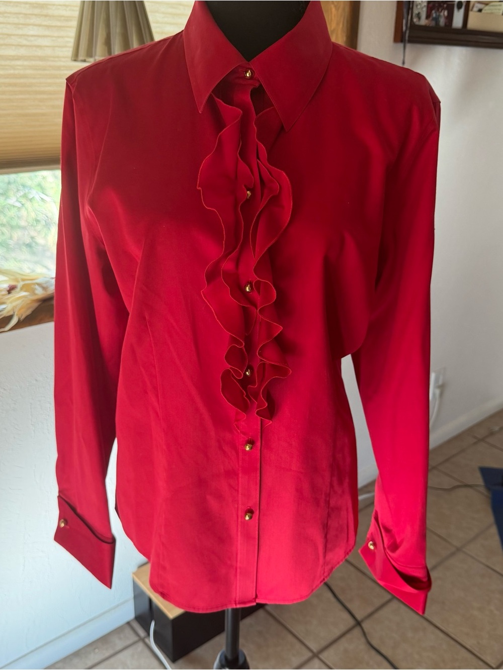 Alex Marie Red Ruffled Button-Down Blouse
